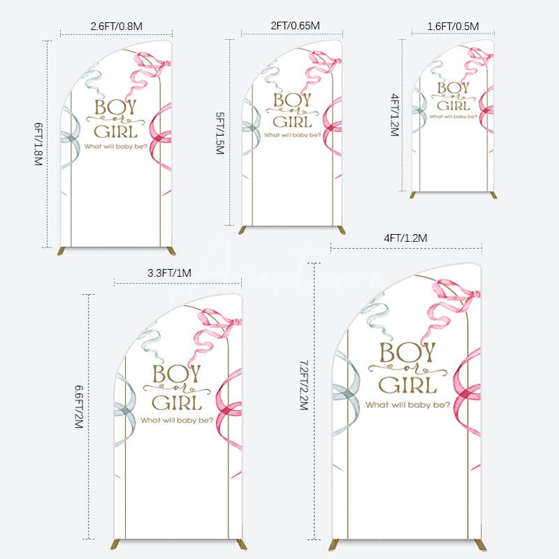 Aperturee - Aperturee Blue Pink Ribbon Boy Or Girl Baby Shower Half Moon Arch Backdrop