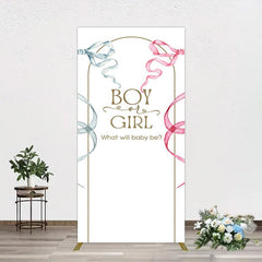 Aperturee - Aperturee Blue Pink Ribbon Boy Or Girl Baby Shower Rectangle Backdrop