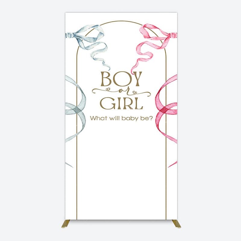 Aperturee - Aperturee Blue Pink Ribbon Boy Or Girl Baby Shower Rectangle Backdrop