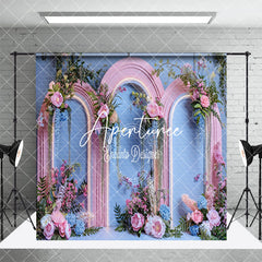 Aperturee - Aperturee Blue Pink Romantic Floral Wedding Room Set Backdrop