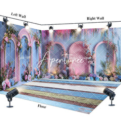 Aperturee - Aperturee Blue Pink Romantic Floral Wedding Room Set Backdrop