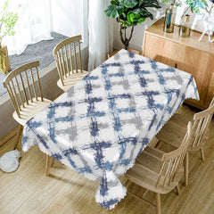 Aperturee - Aperturee Blue Purple and Grey Graffiti Grid Rectangle Tablecloth for Urban Art and Abstract Dining Decor