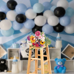 Aperturee - Aperturee Blue Rays Wall Balloons Birthday Cake Smash Backdrop