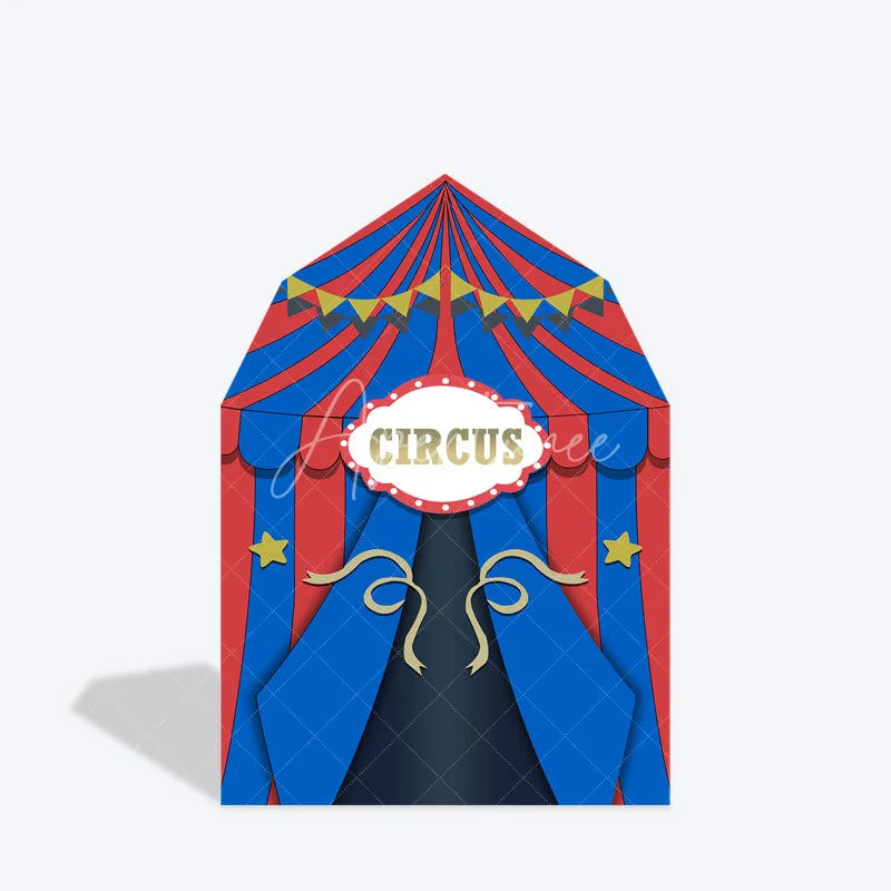 Aperturee - Aperturee Blue Red Circus Barn Door Arch Birthday Backdrop