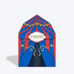 Aperturee - Aperturee Blue Red Circus Barn Door Arch Birthday Backdrop