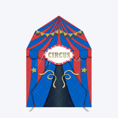 Aperturee - Aperturee Blue Red Circus Barn Door Arch Birthday Backdrop