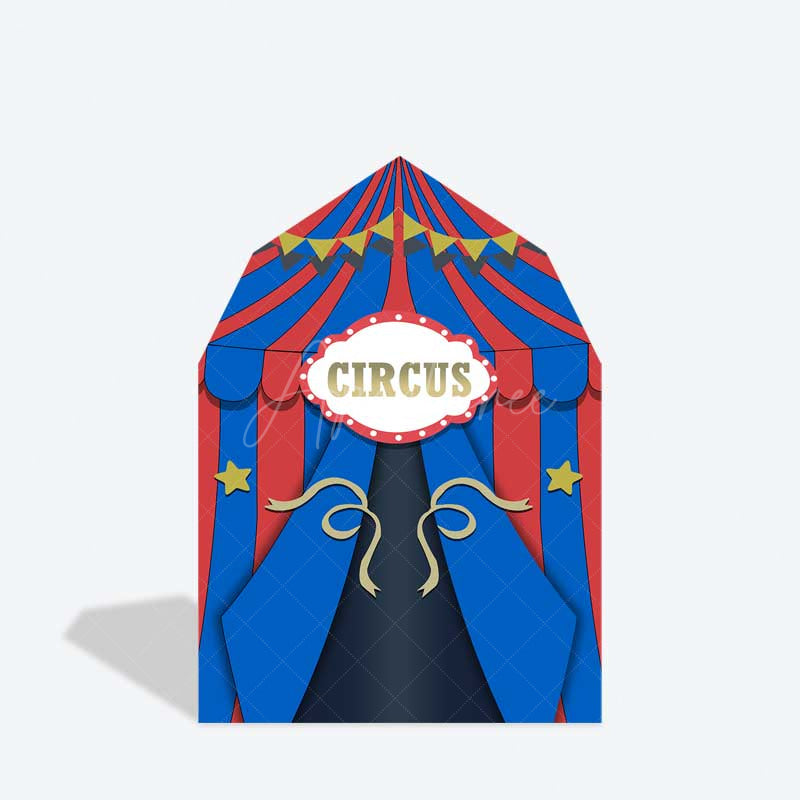 Aperturee Aperturee Blue Red Circus Barn Door Arch Birthday Backdrop