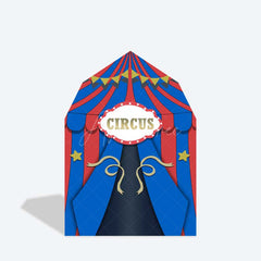 Aperturee Aperturee Blue Red Circus Barn Door Arch Birthday Backdrop