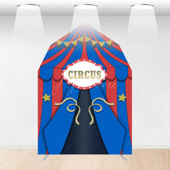 Aperturee Aperturee Blue Red Circus Barn Door Arch Birthday Backdrop