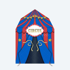 Aperturee Aperturee Blue Red Circus Barn Door Arch Birthday Backdrop