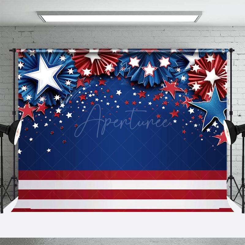 Aperturee - Aperturee Blue Red Stripe Stars July 4th Photography Backdrop
