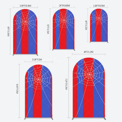 Aperturee - Aperturee Blue Red Stripes Spider Web Cartoon Arch Backdrop