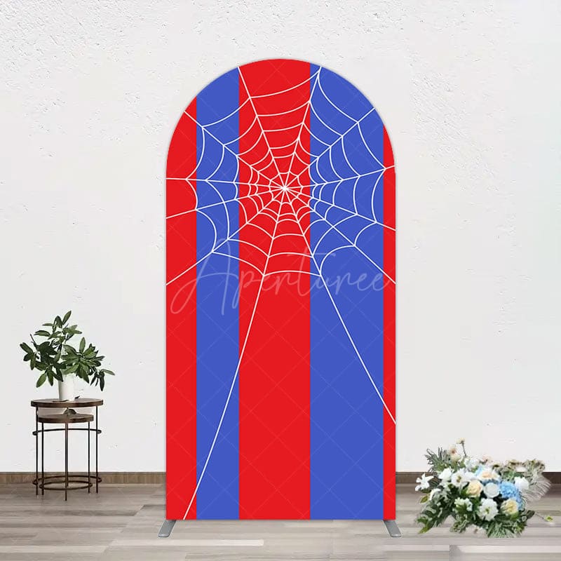 Aperturee - Aperturee Blue Red Stripes Spider Web Cartoon Arch Backdrop