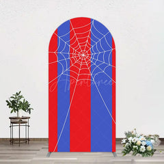 Aperturee - Aperturee Blue Red Stripes Spider Web Cartoon Arch Backdrop