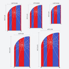 Aperturee - Aperturee Blue Red Stripes Spider Web Cartoon Half Moon Arch Backdrop