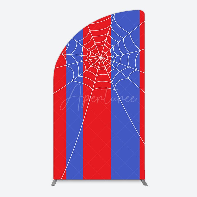 Aperturee - Aperturee Blue Red Stripes Spider Web Cartoon Half Moon Arch Backdrop