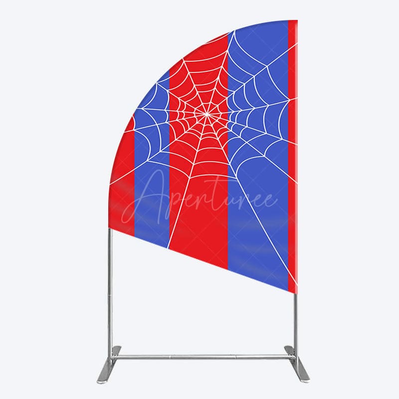 Aperturee - Aperturee Blue Red Stripes Spider Web Cartoon Half Moon Arch Backdrop