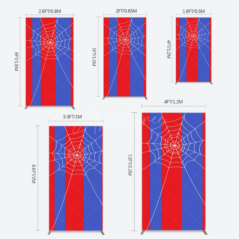 Aperturee - Aperturee Blue Red Stripes Spider Web Cartoon Rectangle Backdrop