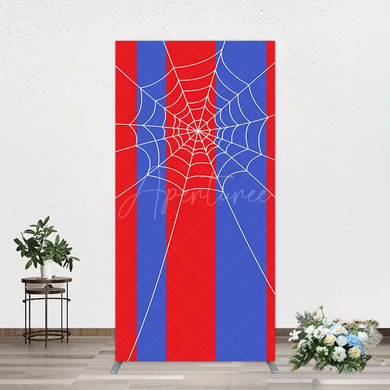 Aperturee - Aperturee Blue Red Stripes Spider Web Cartoon Rectangle Backdrop