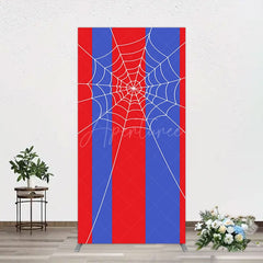Aperturee - Aperturee Blue Red Stripes Spider Web Cartoon Rectangle Backdrop