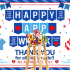 Aperturee - Aperturee Blue Red White Healthcare Appreciation Week Holiday Backdrop featuring Medical Symbols and Thank You Messages