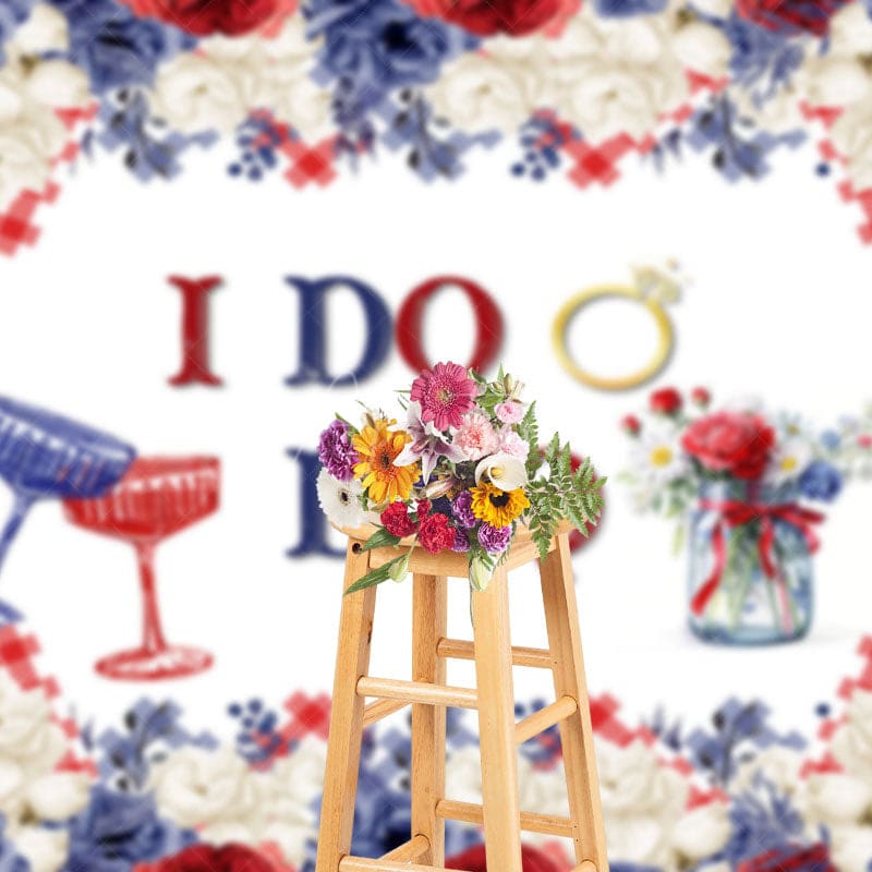 Aperturee - Aperturee Blue Red White Rose Winebowl I Do BBQ Wedding Backdrop