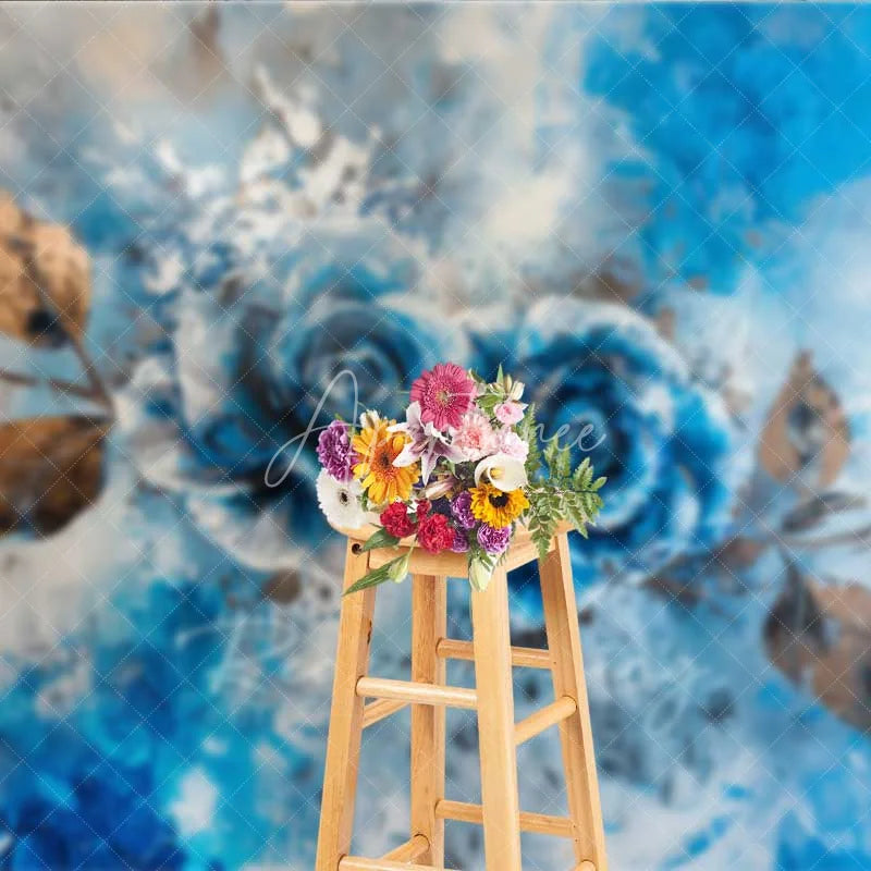 Aperturee - Aperturee Blue Rose Fine Art Backdrop Abstract Oil Painting Floral Photography Background Vintage Flower Texture Photo Prop