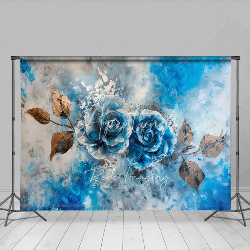 Aperturee - Aperturee Blue Rose Fine Art Backdrop Abstract Oil Painting Floral Photography Background Vintage Flower Texture Photo Prop