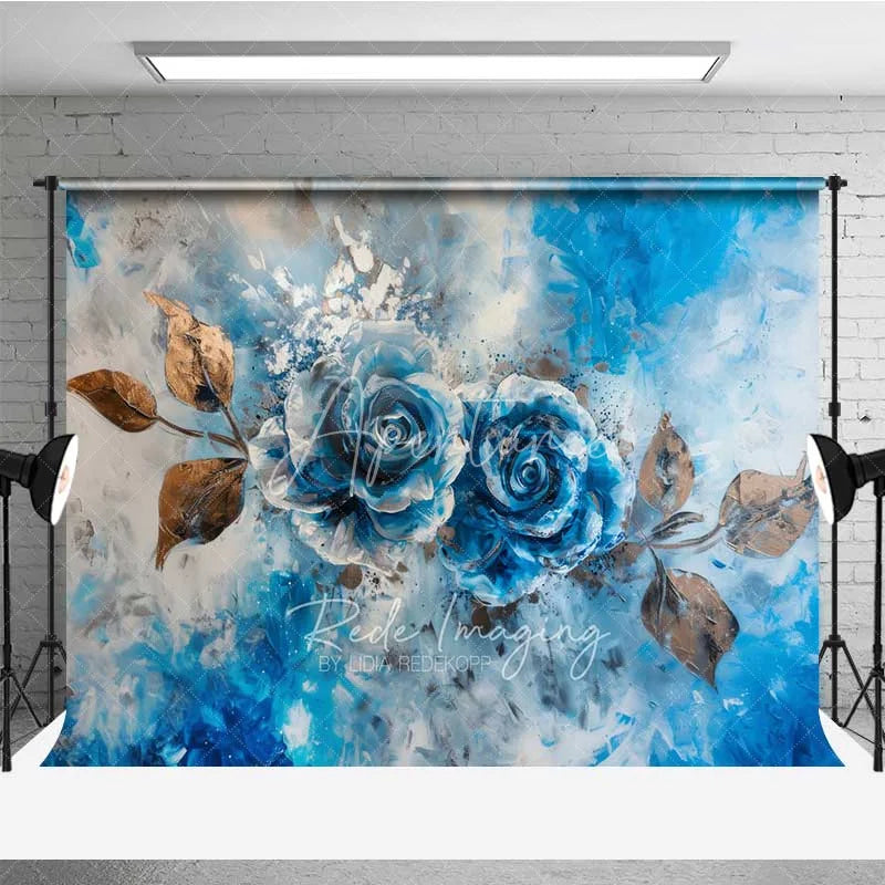 Aperturee - Aperturee Blue Rose Fine Art Backdrop Abstract Oil Painting Floral Photography Background Vintage Flower Texture Photo Prop