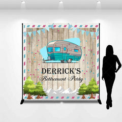 Aperturee - Aperturee Blue RV Trees Wooden Custom Name Retirment Backdrop