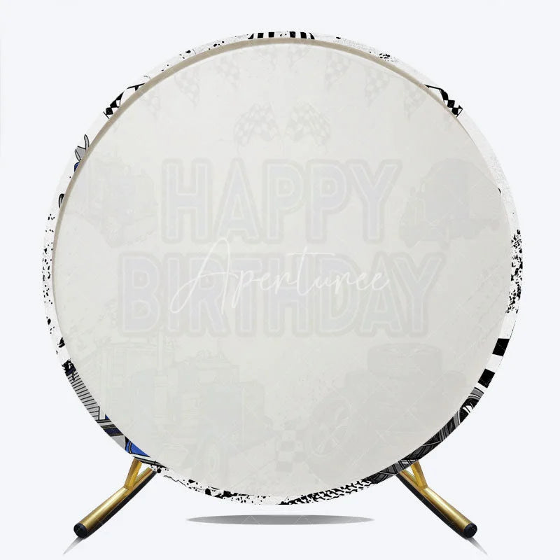 Aperturee - Aperturee Blue Semi Truck Round Backdrop Transportation Birthday Party Tire Photography Background