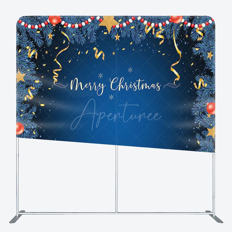 Aperturee - Aperturee Blue Sequin Ball Pine Merry Xmas Pillow Cover Backdrop