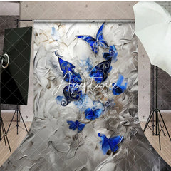 Aperturee - Aperturee Blue Silver Artistic Abstract Butterfly Sweep Backdrop
