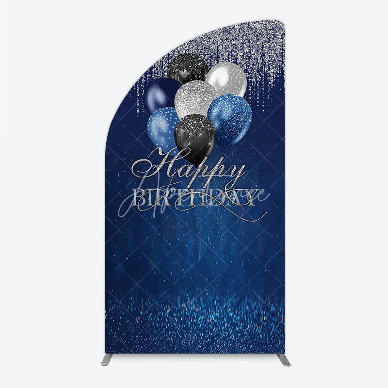 Aperturee - Aperturee Blue Silver Happy Birthday Half Moon Arch Backdrop Balloon Glitter Rain Party Decor