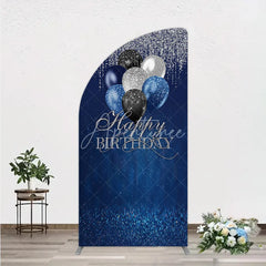 Aperturee - Aperturee Blue Silver Happy Birthday Half Moon Arch Backdrop Balloon Glitter Rain Party Decor