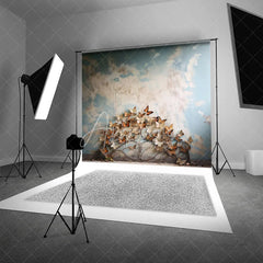 Aperturee - Aperturee Blue Sky and Butterfly Headboard Backdrop Monarch Butterfly Garden Photography Background