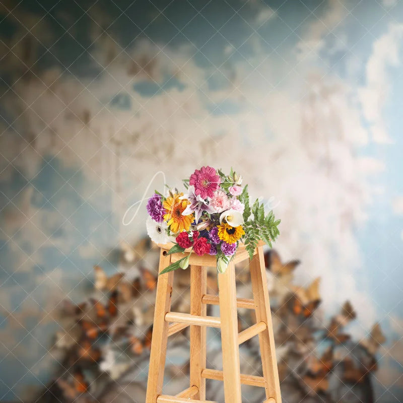 Aperturee - Aperturee Blue Sky and Butterfly Headboard Backdrop Monarch Butterfly Garden Photography Background