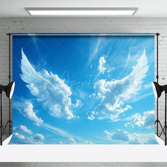 Aperturee - Aperturee Blue Sky Angel Wings Cloud Backdrop For Photo Booth