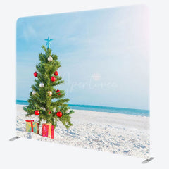 Aperturee - Aperturee Blue Sky Beach Christmas In July Pillow Case Backdrop