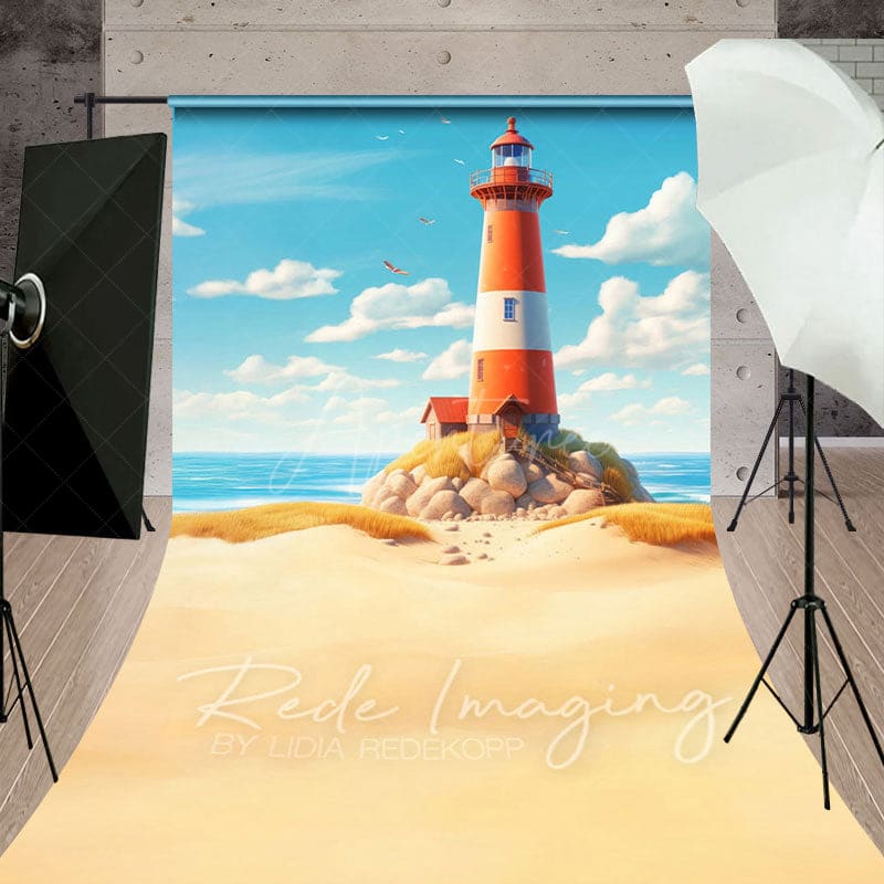 Aperturee - Aperturee Blue Sky Beach Reef Lighthouse Summer Sweep Backdrop
