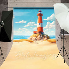 Aperturee - Aperturee Blue Sky Beach Reef Lighthouse Summer Sweep Backdrop