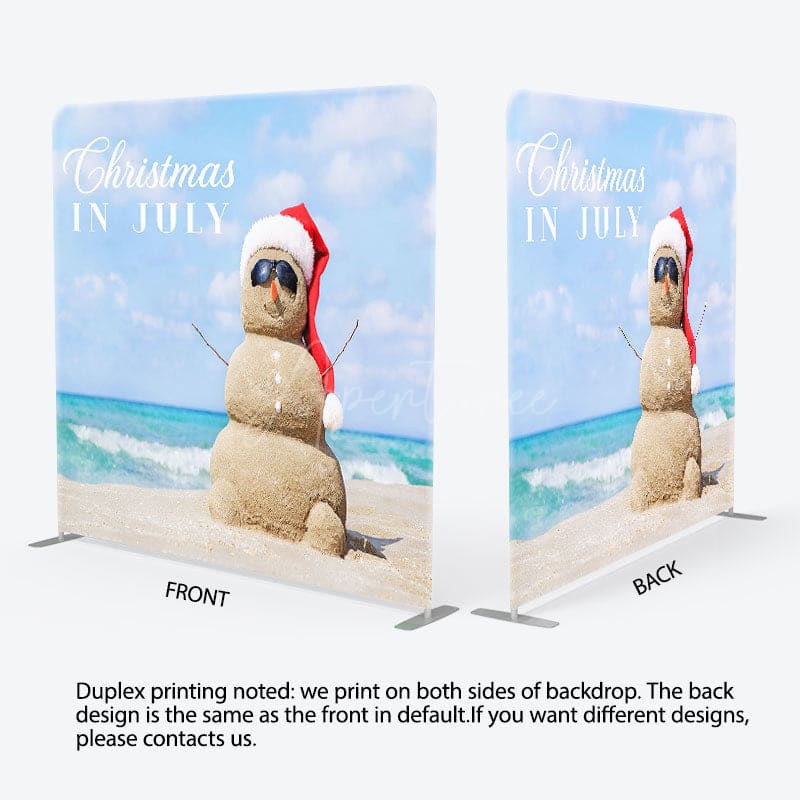 Aperturee - Aperturee Blue Sky Beach Xmas In July Tension Fabric Backdrop