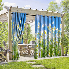 Aperturee - Aperturee Blue Sky Daisy Waterproof Printed Outdoor Curtains