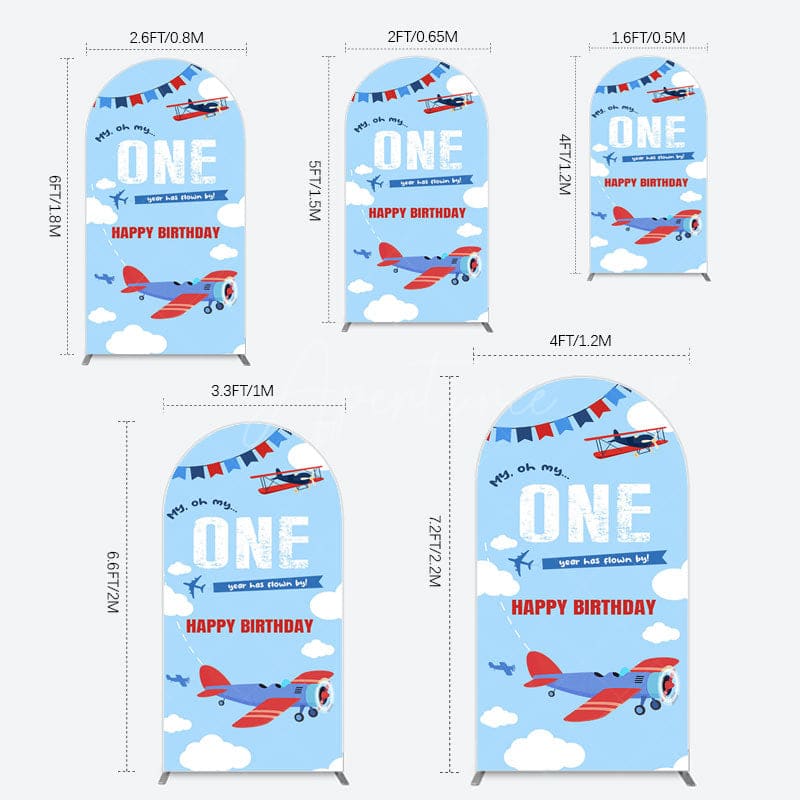 Aperturee - Aperturee Blue Sky One Year Has Flown By Birthday Arch Backdrop