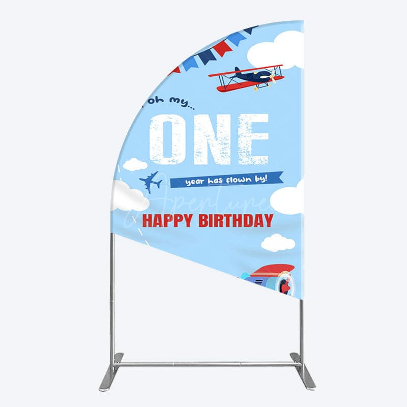 Aperturee - Aperturee Blue Sky One Year Has Flown By Birthday Half Moon Arch Backdrop