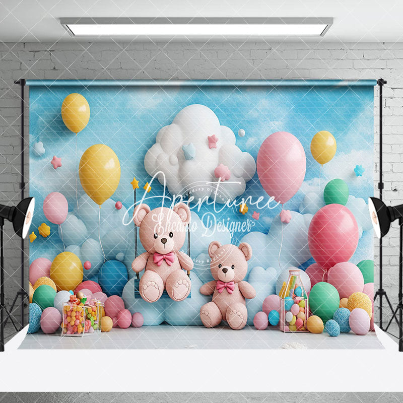 Aperturee - Aperturee Blue Sky Rainbow Colorful Balloons Room Set Backdrop