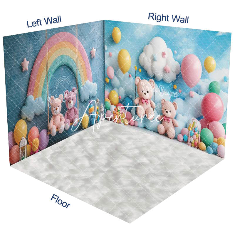 Aperturee - Aperturee Blue Sky Rainbow Colorful Balloons Room Set Backdrop