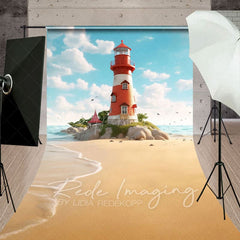 Aperturee - Aperturee Blue Sky Seaside Reef Lighthouse Sweep Backdrop