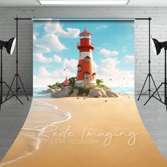 Aperturee - Aperturee Blue Sky Seaside Reef Lighthouse Sweep Backdrop