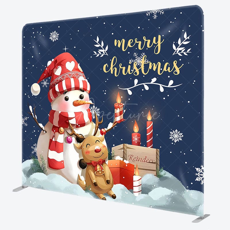 Aperturee - Aperturee Blue Snowman Elk Candle Xmas Pillow Case Backdrop